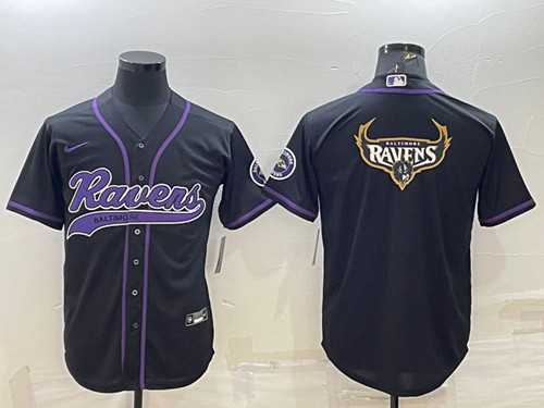 Mens Baltimore Ravens Black Team Big Logo With Patch Cool Base Stitched Baseball Jersey->baltimore ravens->NFL Jersey